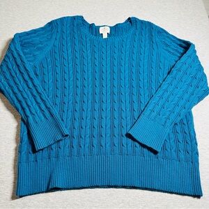 St. Johns Bay Vintage Sweater Cable Knit Women 2X Teal Crew Neck Cotton Blend